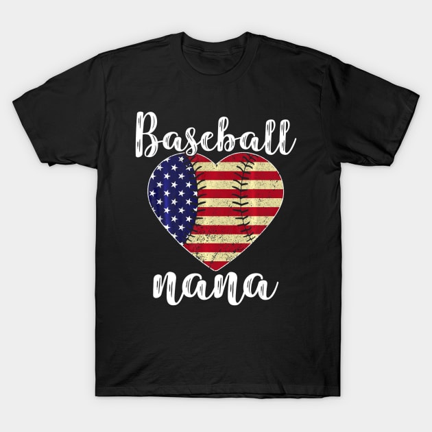 Baseball Nana Heart USA Flag Softball Mother Day T-Shirt by Vigo